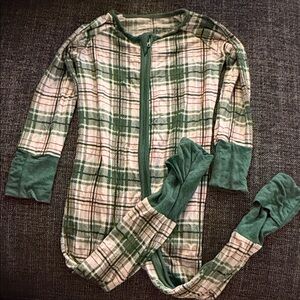 Little Sleepies Plaid Kids Pajama Set in Green and Cream